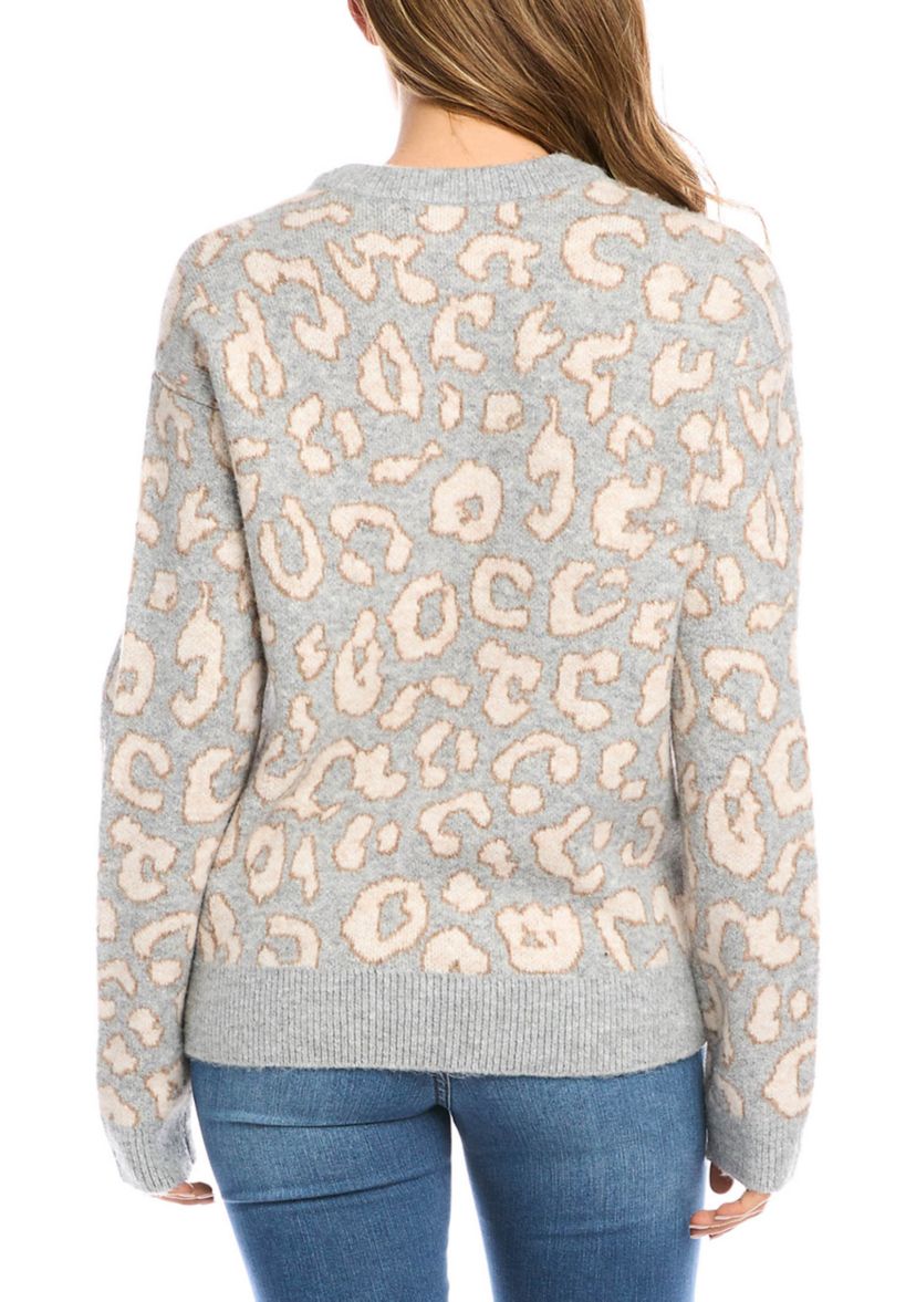 Womens Animal Print Jacquard Pullover Sweater