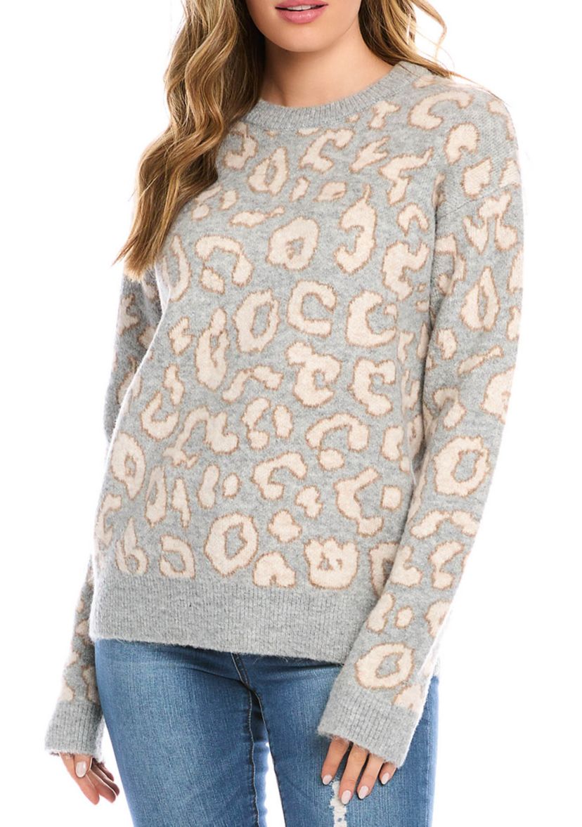 Womens Animal Print Jacquard Pullover Sweater