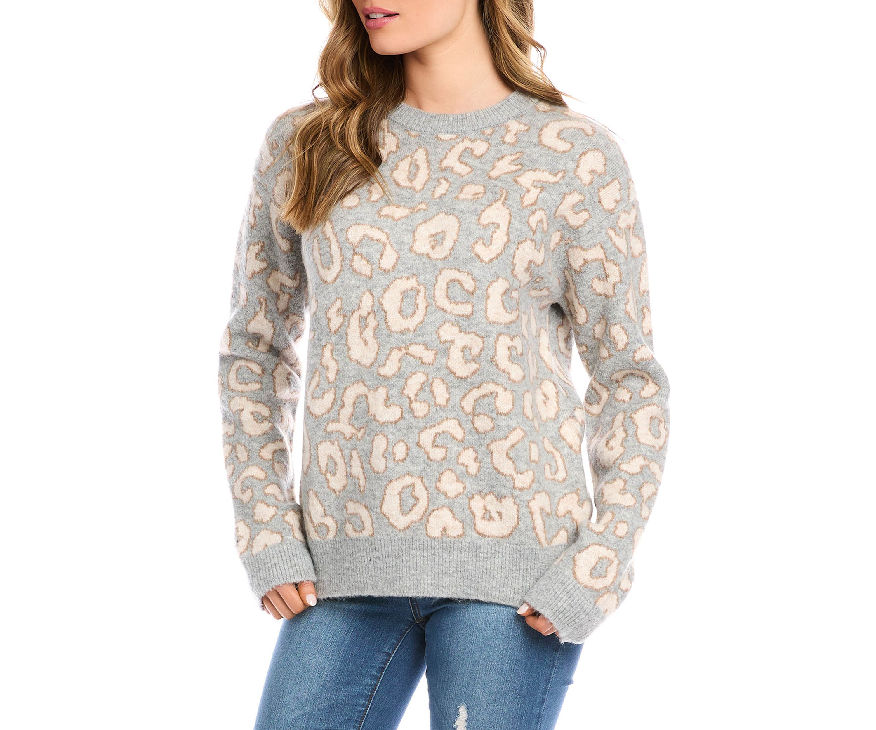 Womens Animal Print Jacquard Pullover Sweater