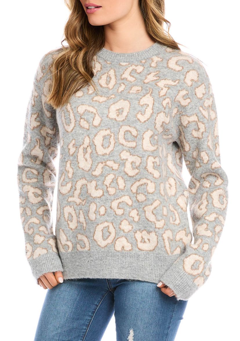 Womens Animal Print Jacquard Pullover Sweater