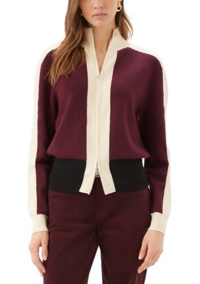 Karen Kane Women's Petite Size Colorblock Zip-Up Cardigan Sweater, PXL