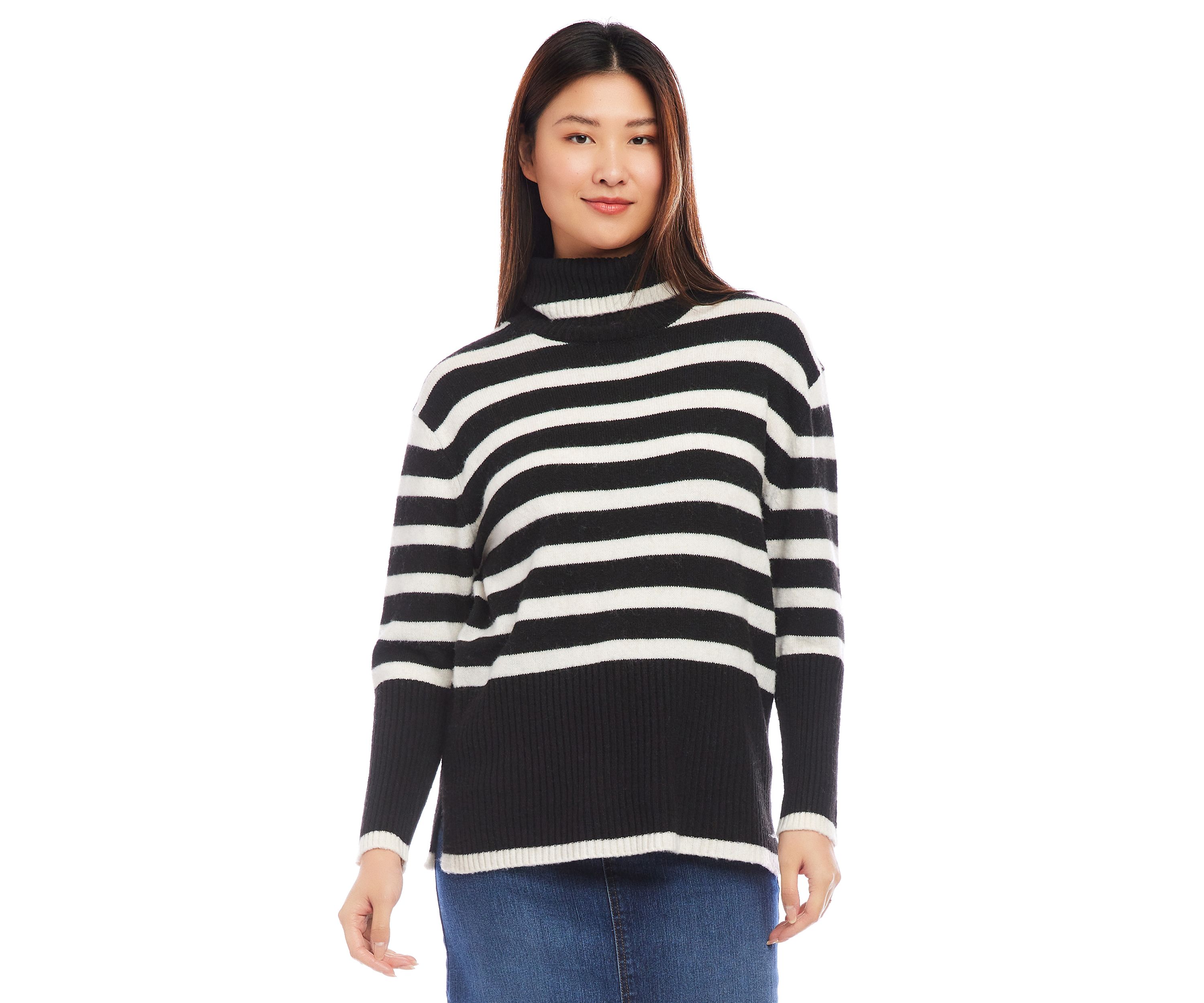 Womens Stripe Turtleneck Sweater