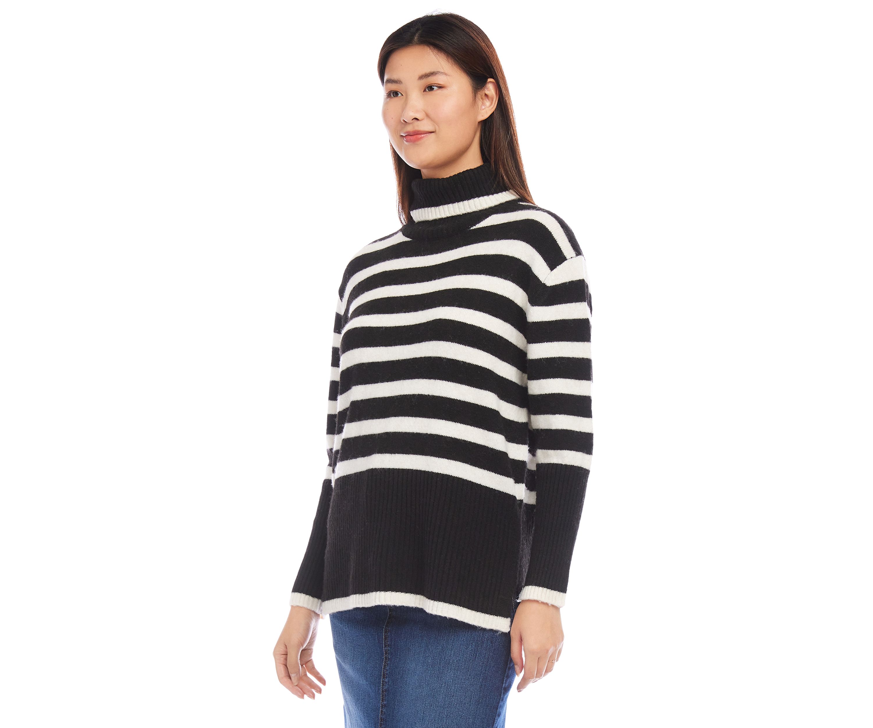 Womens Stripe Turtleneck Sweater