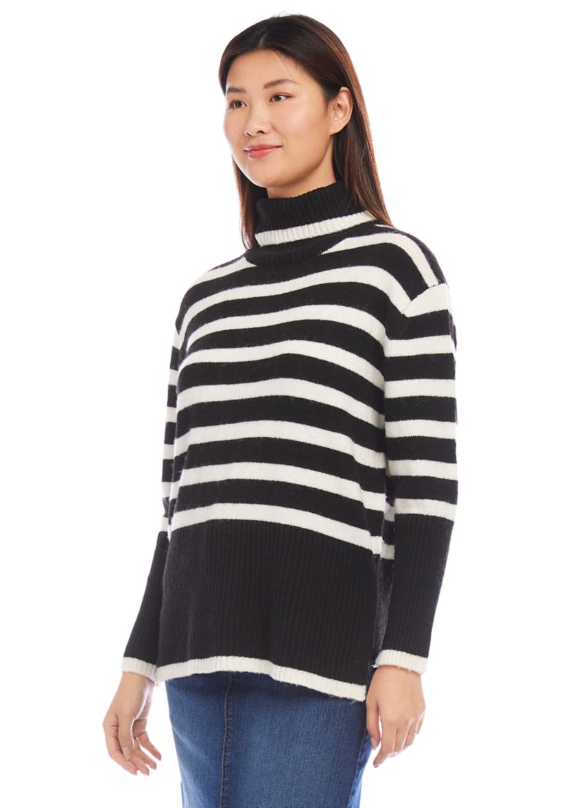 Womens Stripe Turtleneck Sweater
