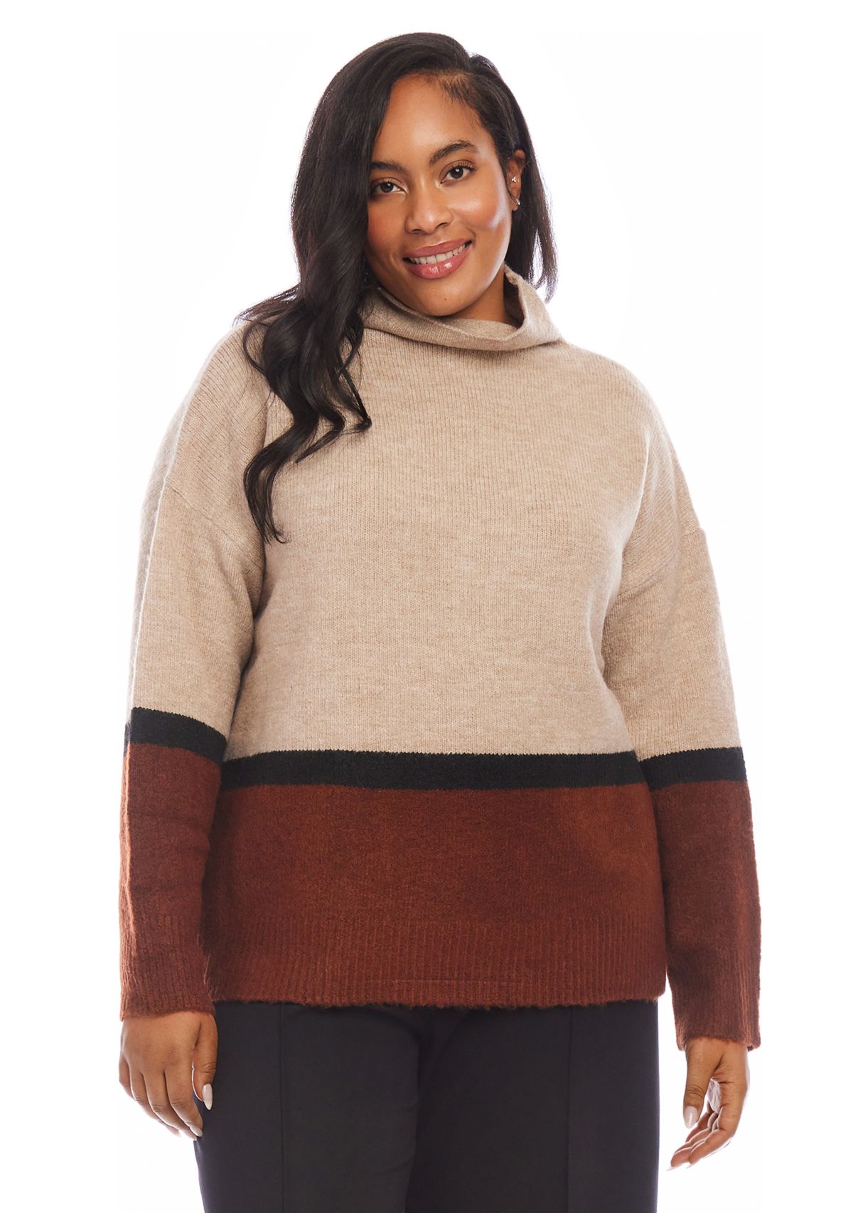 Plus Size Color Block Sweater