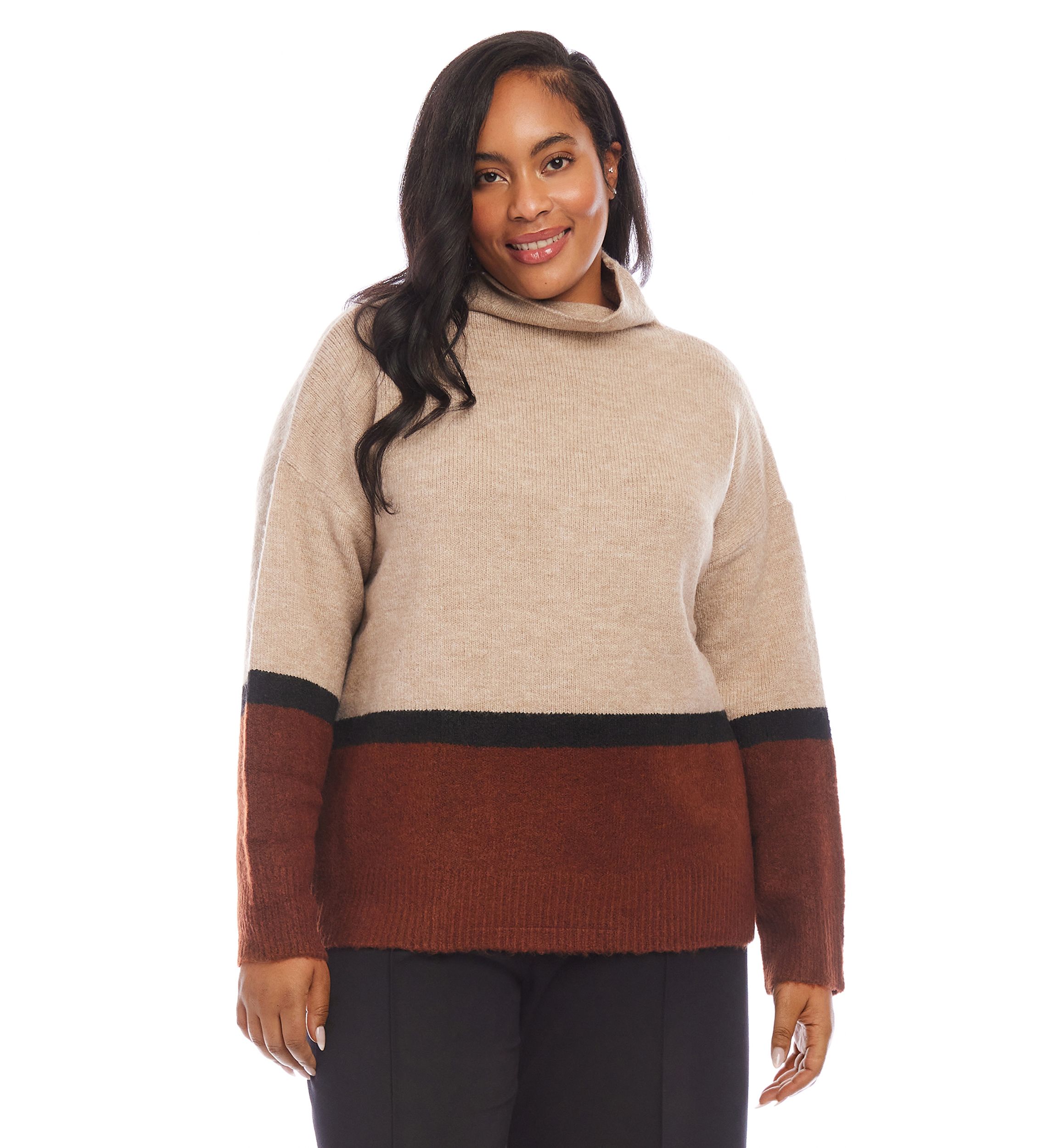 Plus Size Color Block Sweater