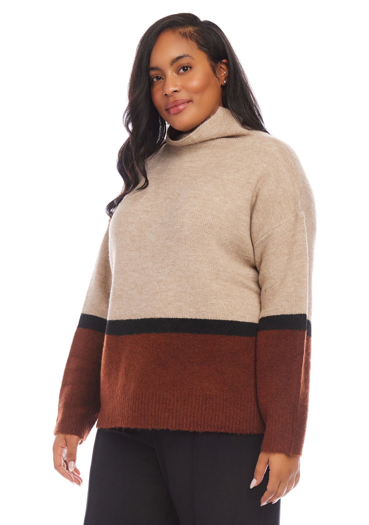 Plus Size Color Block Sweater
