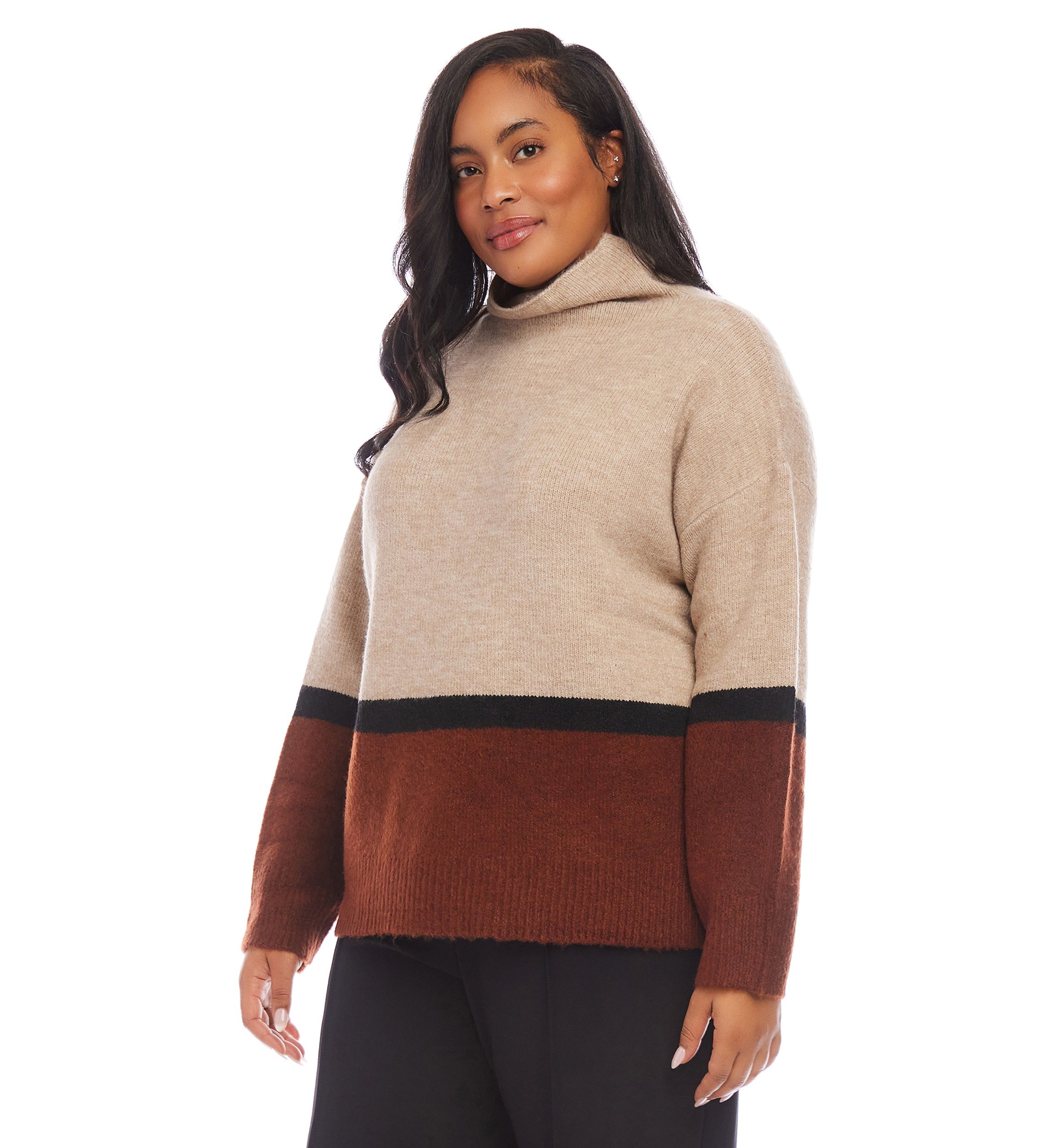 Plus Size Color Block Sweater