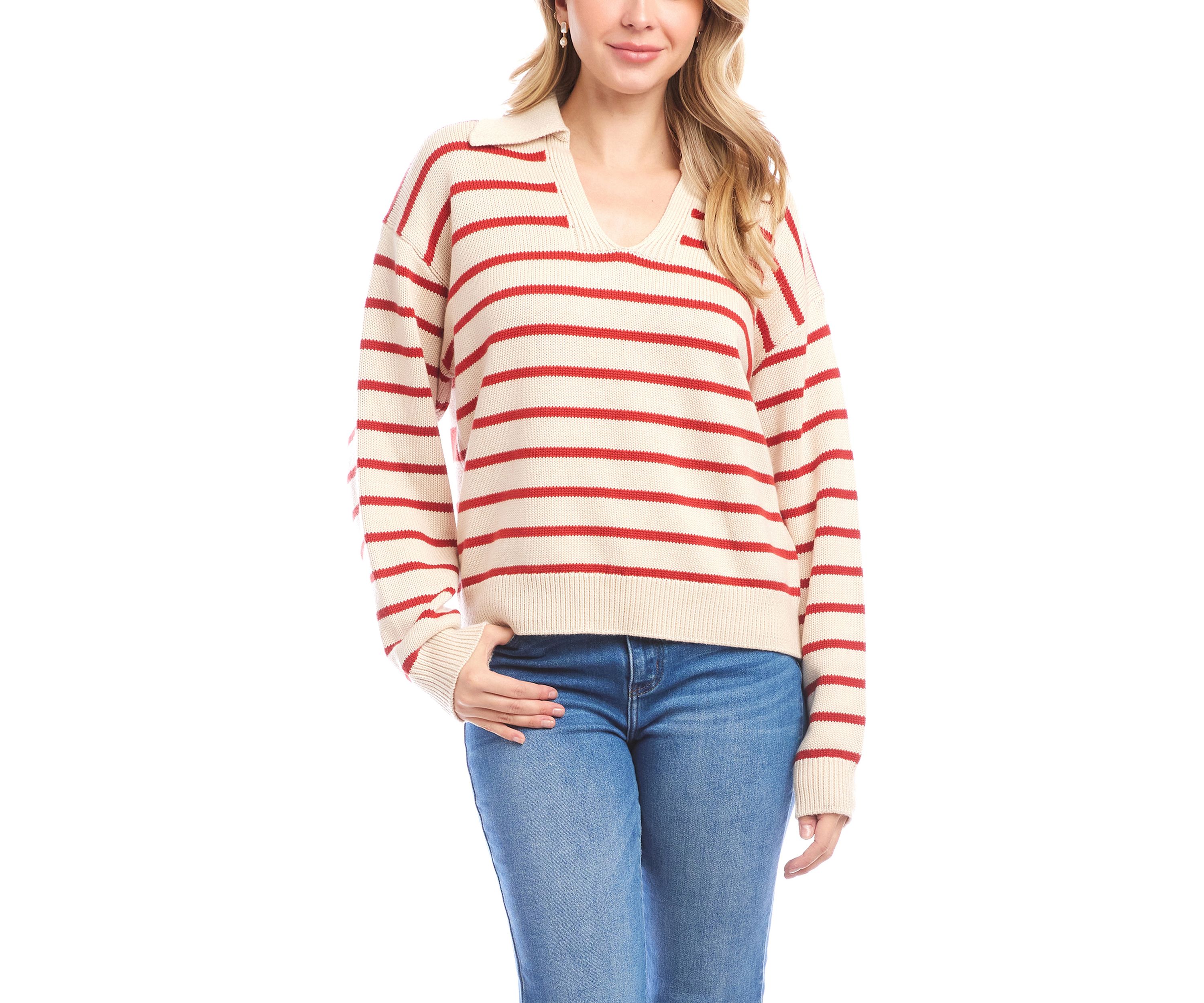 Womens Stripe Polo Sweater
