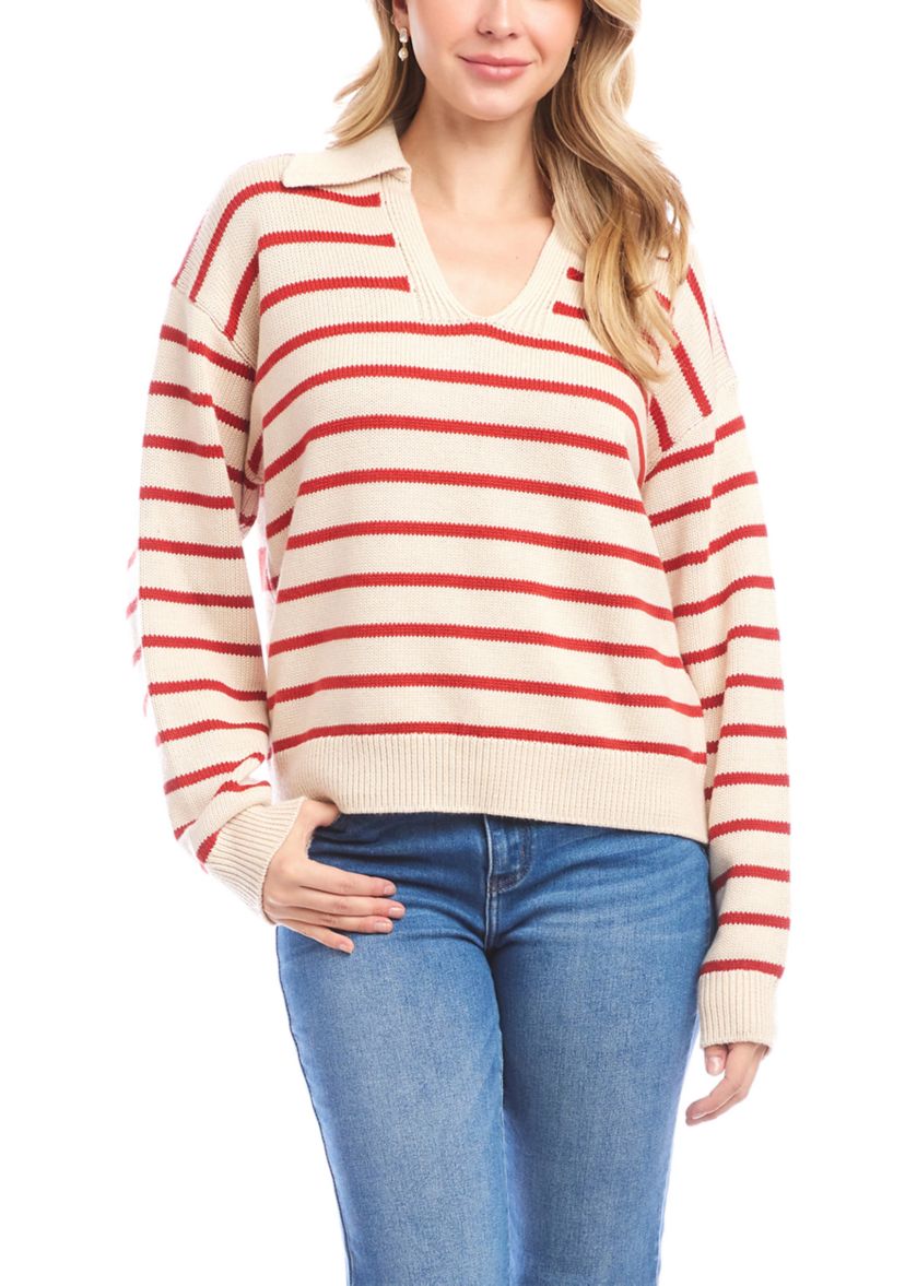 Womens Stripe Polo Sweater