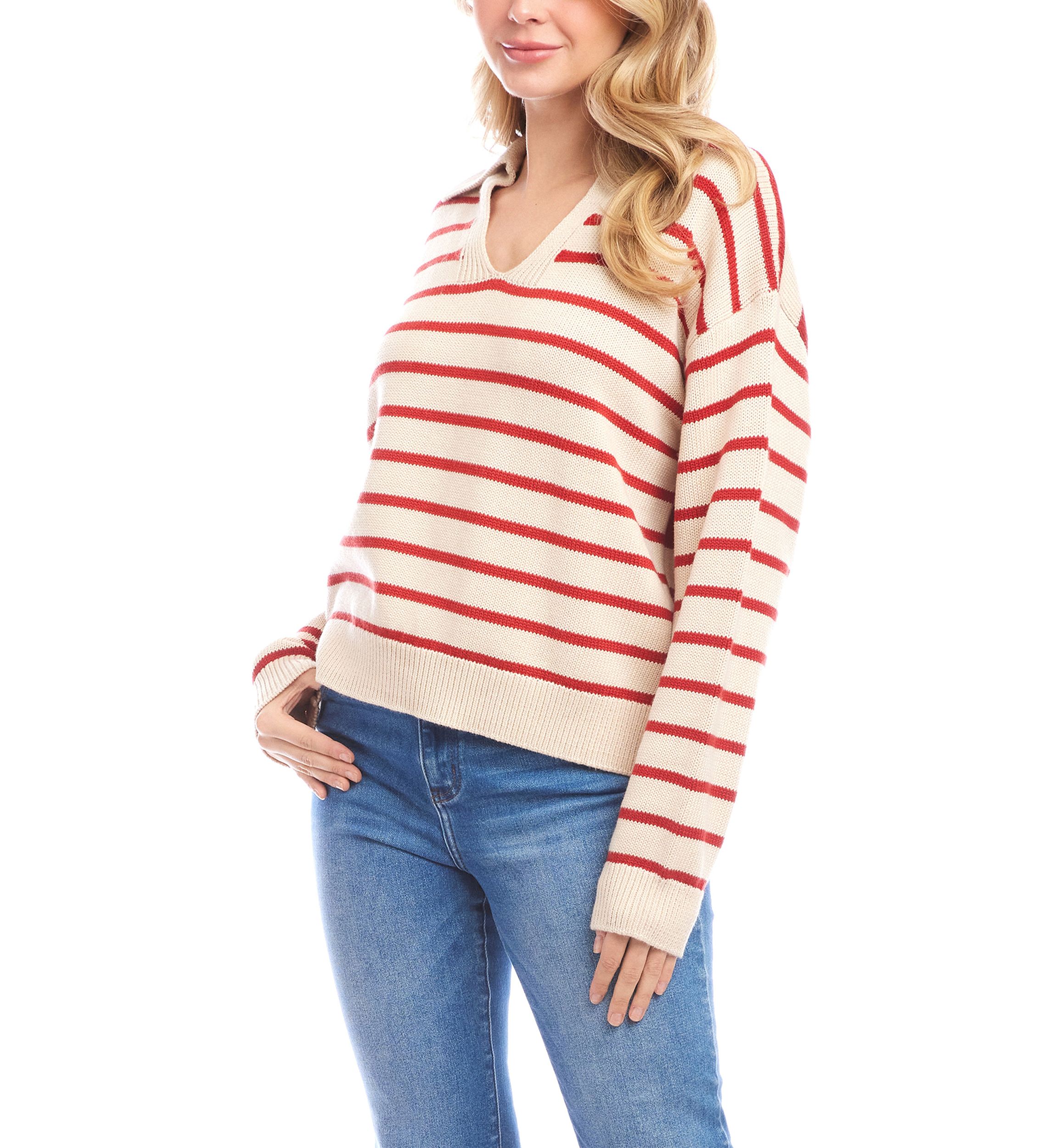 Womens Stripe Polo Sweater