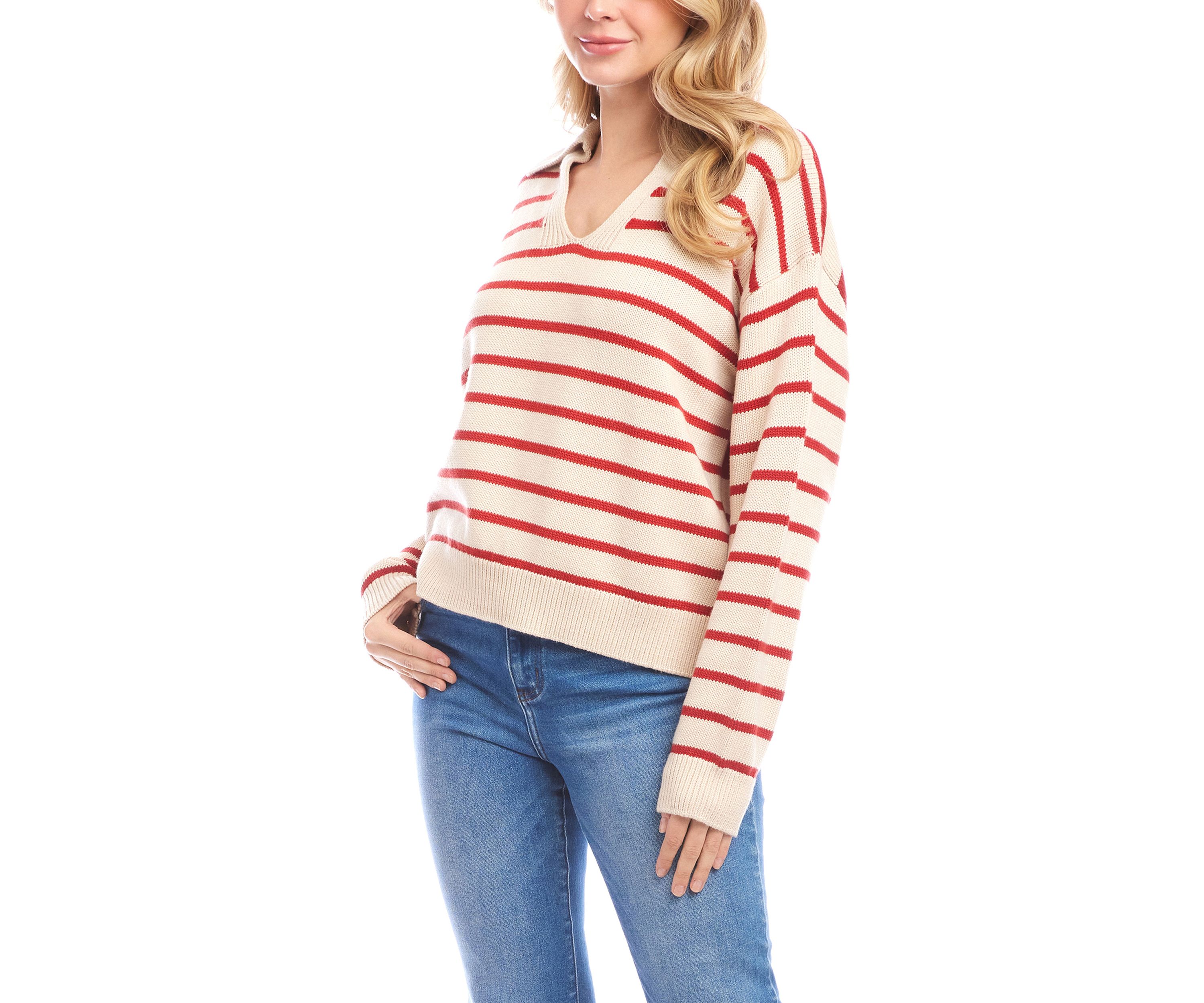 Womens Stripe Polo Sweater