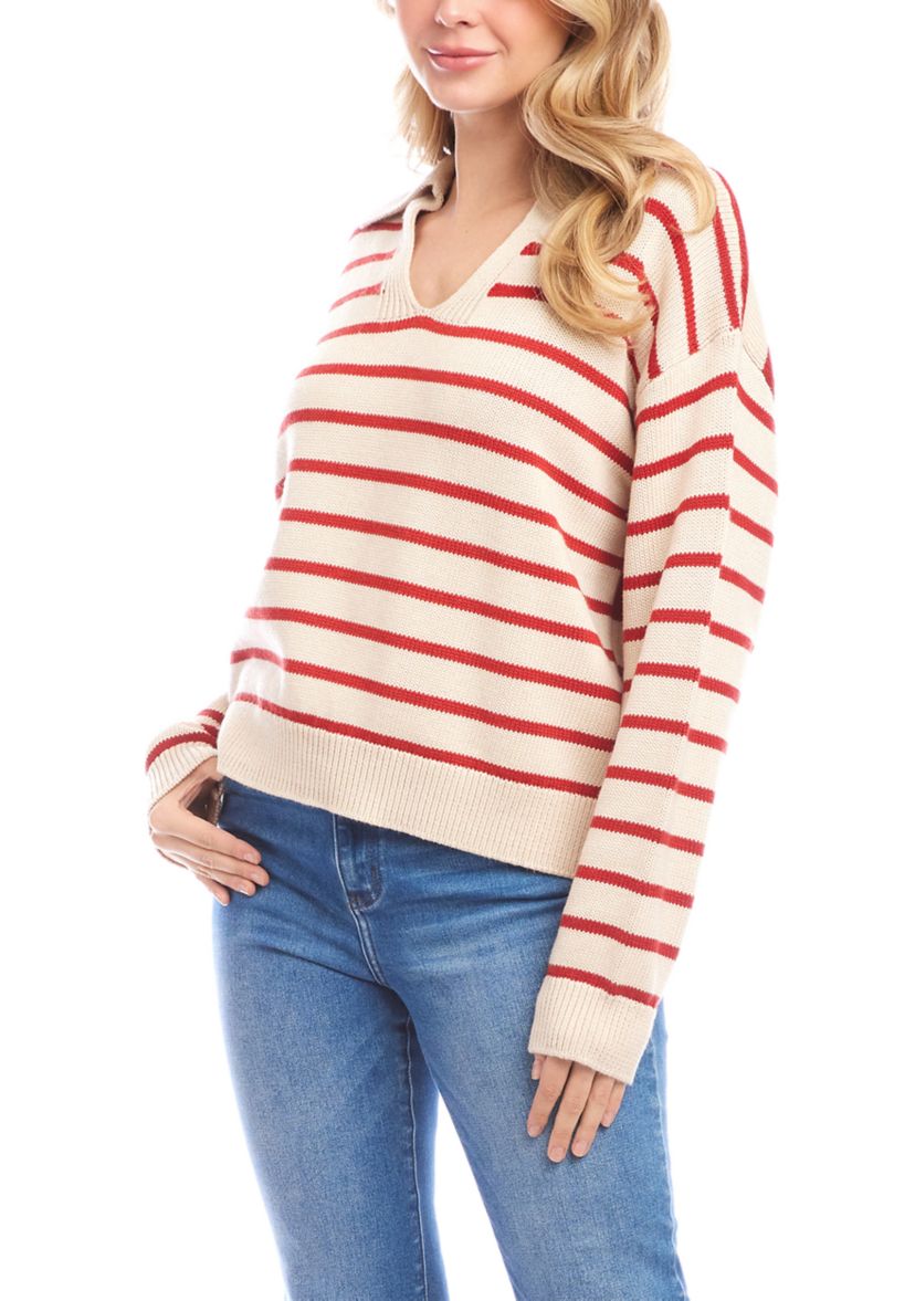 Womens Stripe Polo Sweater