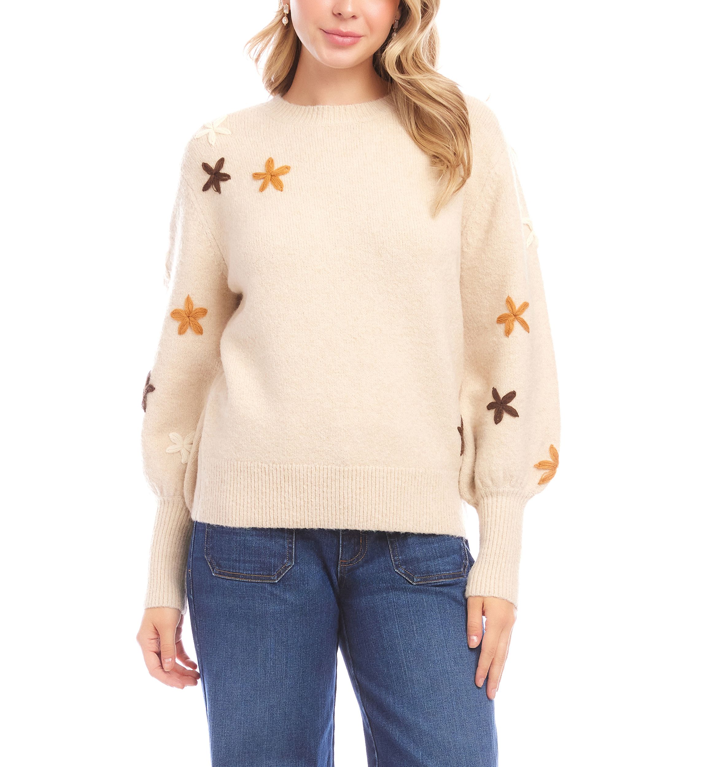 Womens Embroidered Flower Sweater