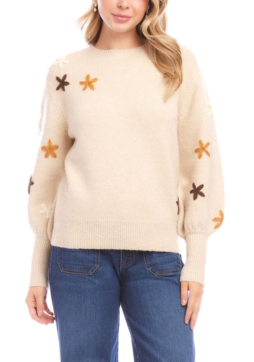 Womens Embroidered Flower Sweater