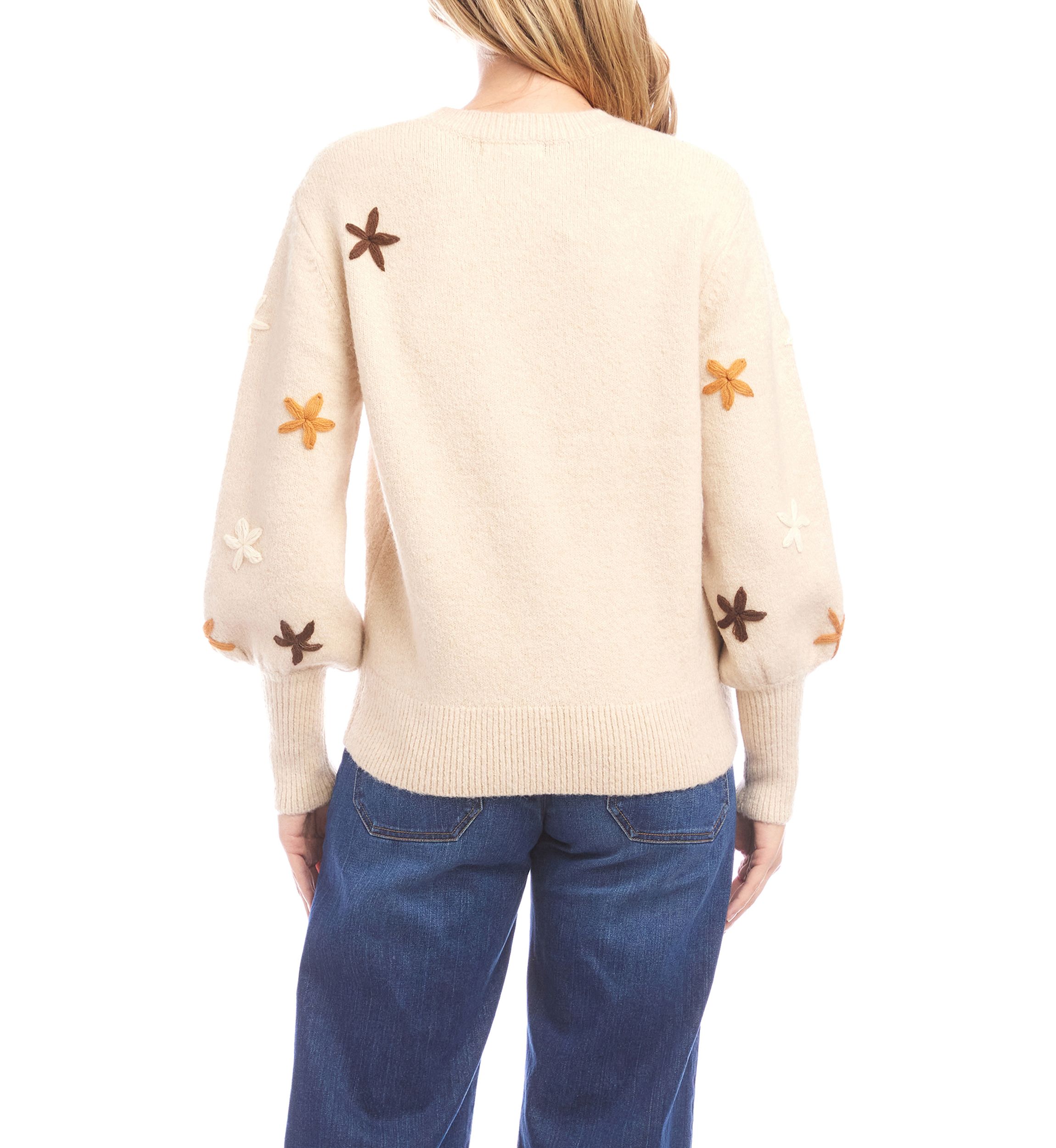 Womens Embroidered Flower Sweater