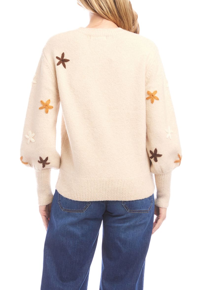 Womens Embroidered Flower Sweater