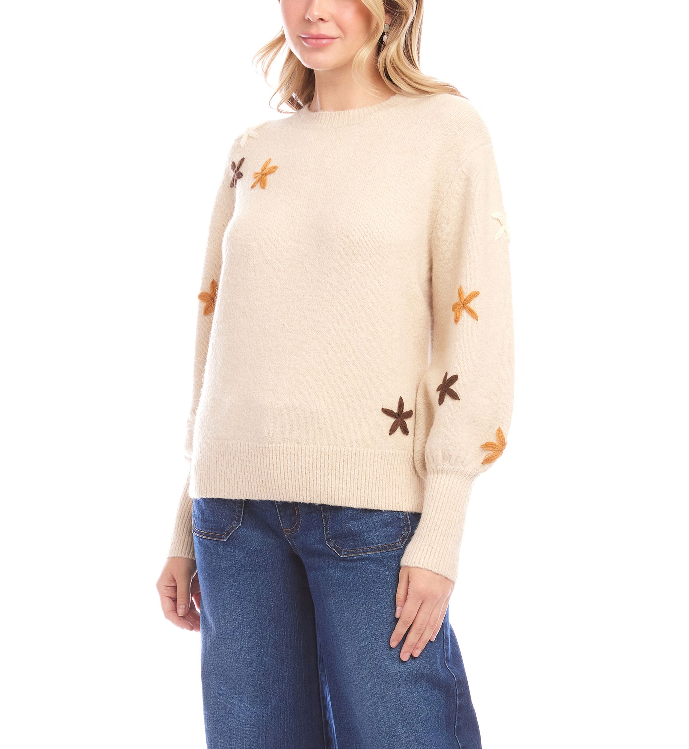 Womens Embroidered Flower Sweater