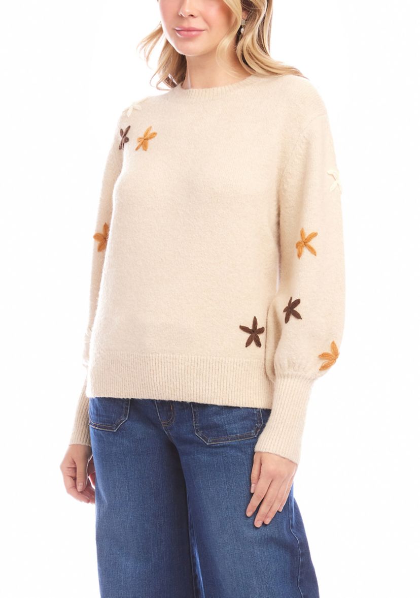 Womens Embroidered Flower Sweater