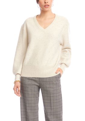 Karen Kane Womens Sequin VNeck Sweater XS