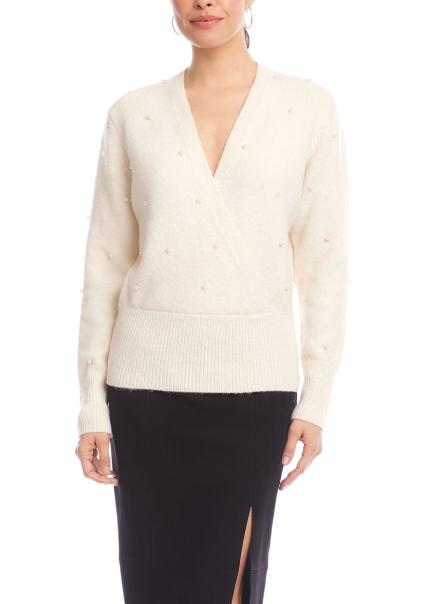 Womens Pearl Wrap Sweater 