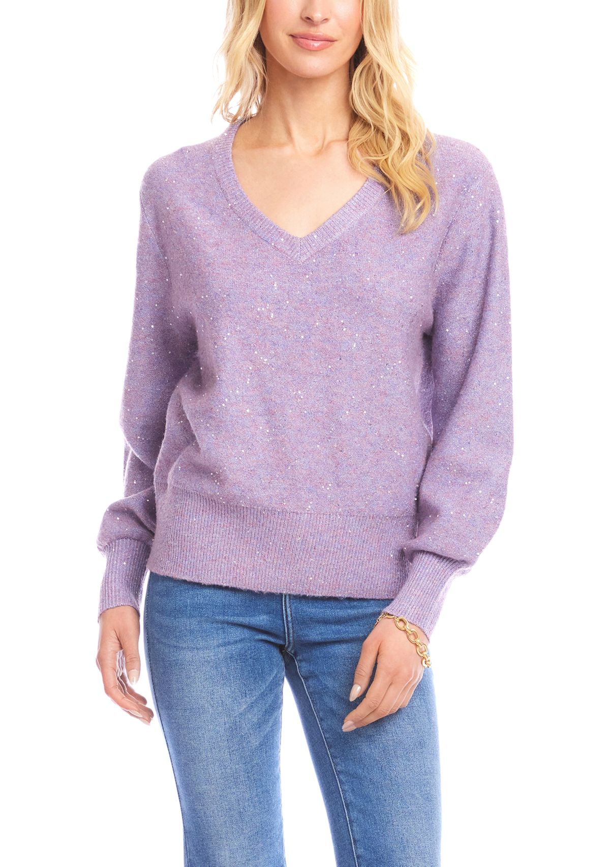 Womens Sequin V-Neck Sweater 