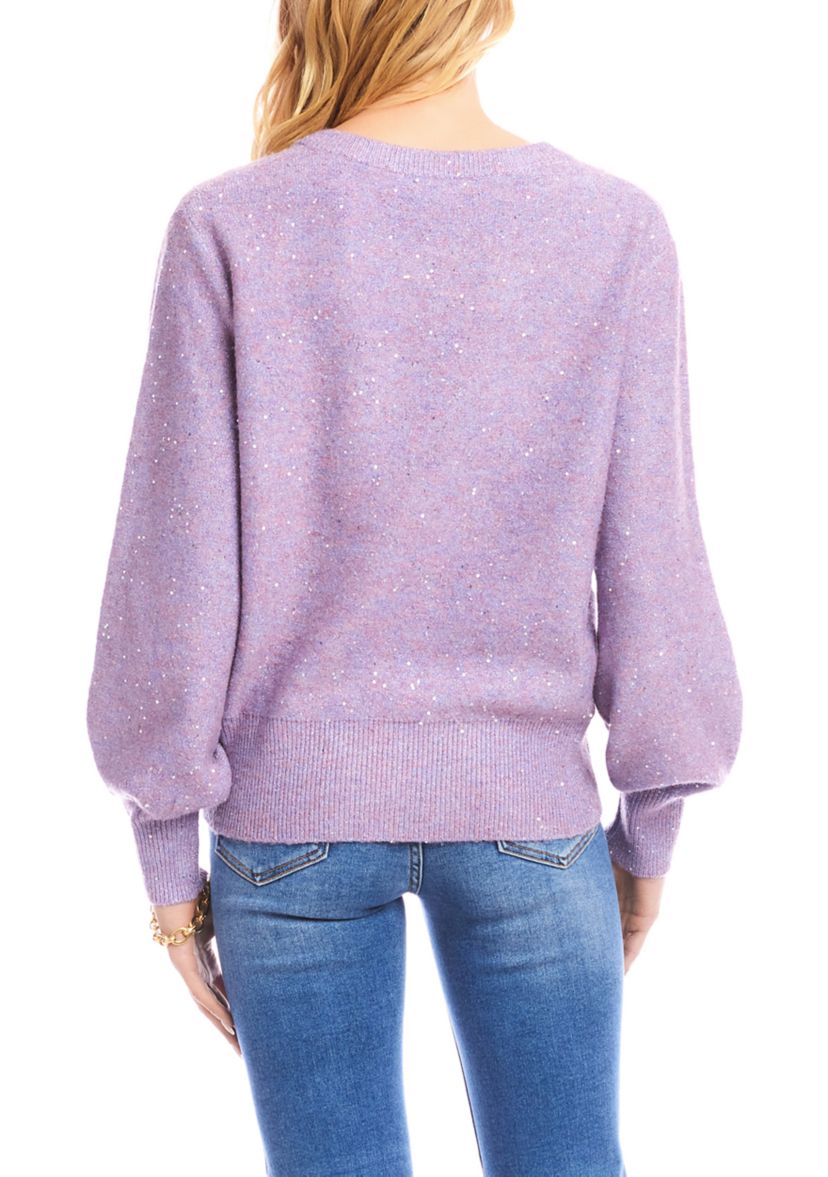 Womens Sequin V-Neck Sweater 