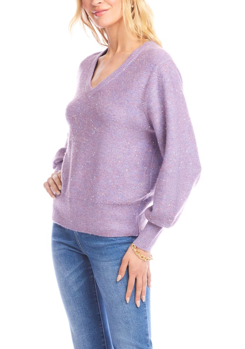 Womens Sequin V-Neck Sweater 
