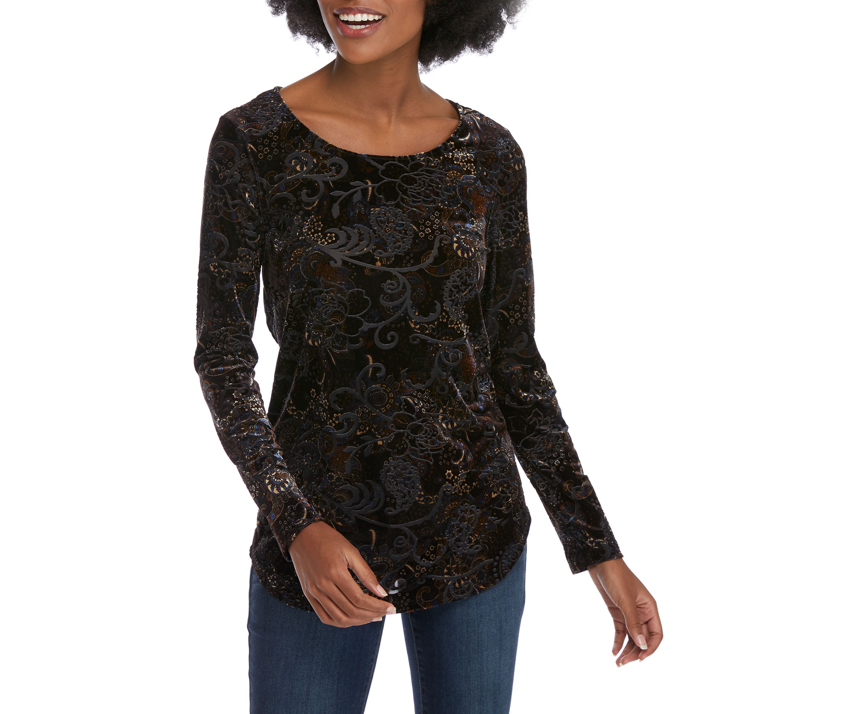Womens Paisley Burnout Velvet Top