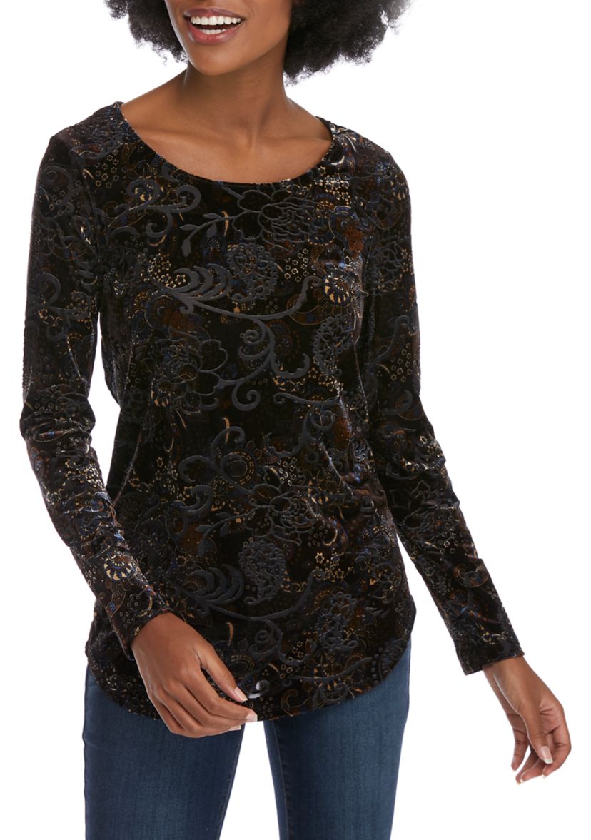 Womens Paisley Burnout Velvet Top