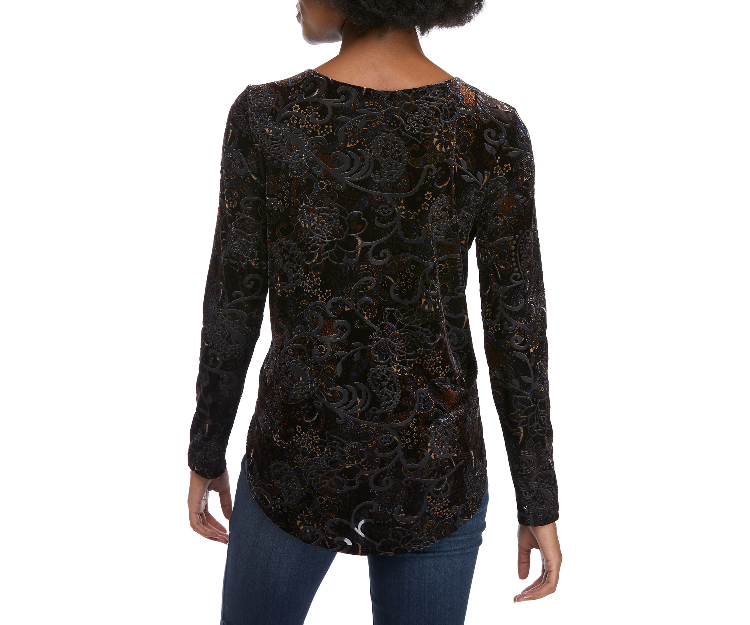 Womens Paisley Burnout Velvet Top