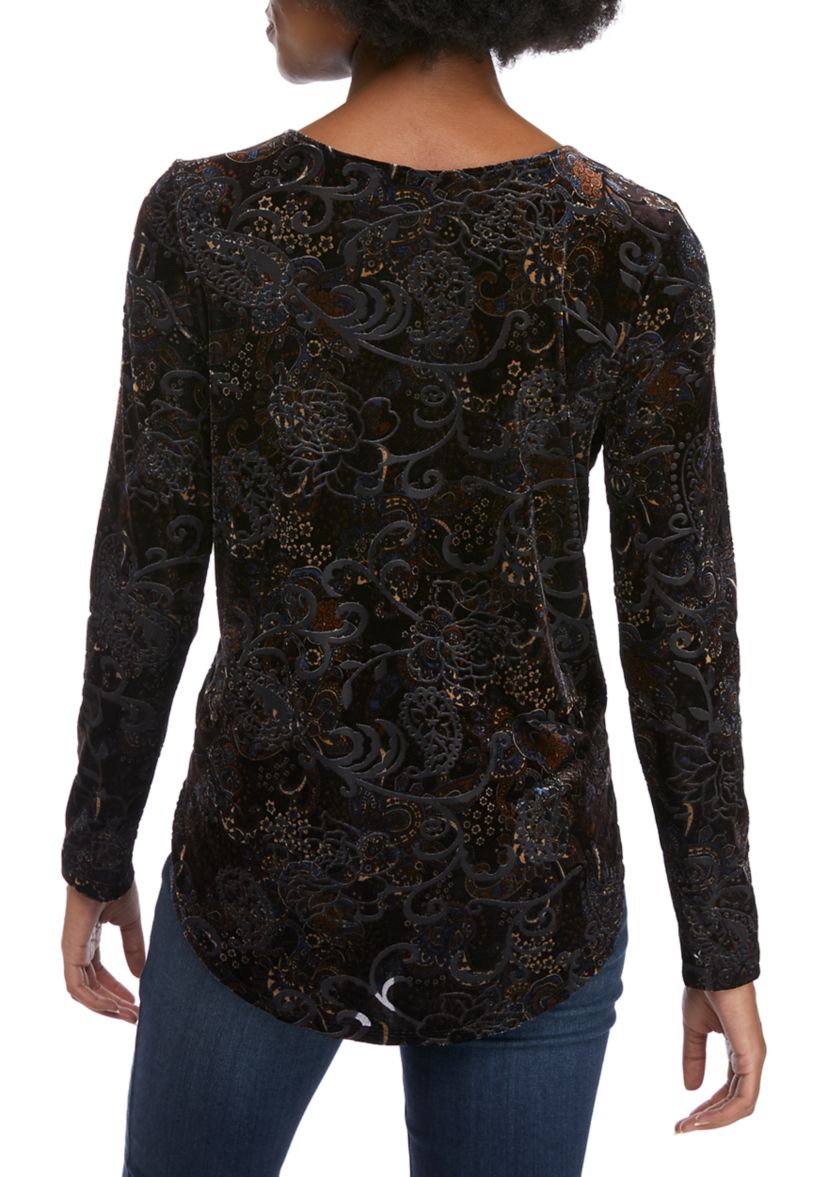 Womens Paisley Burnout Velvet Top