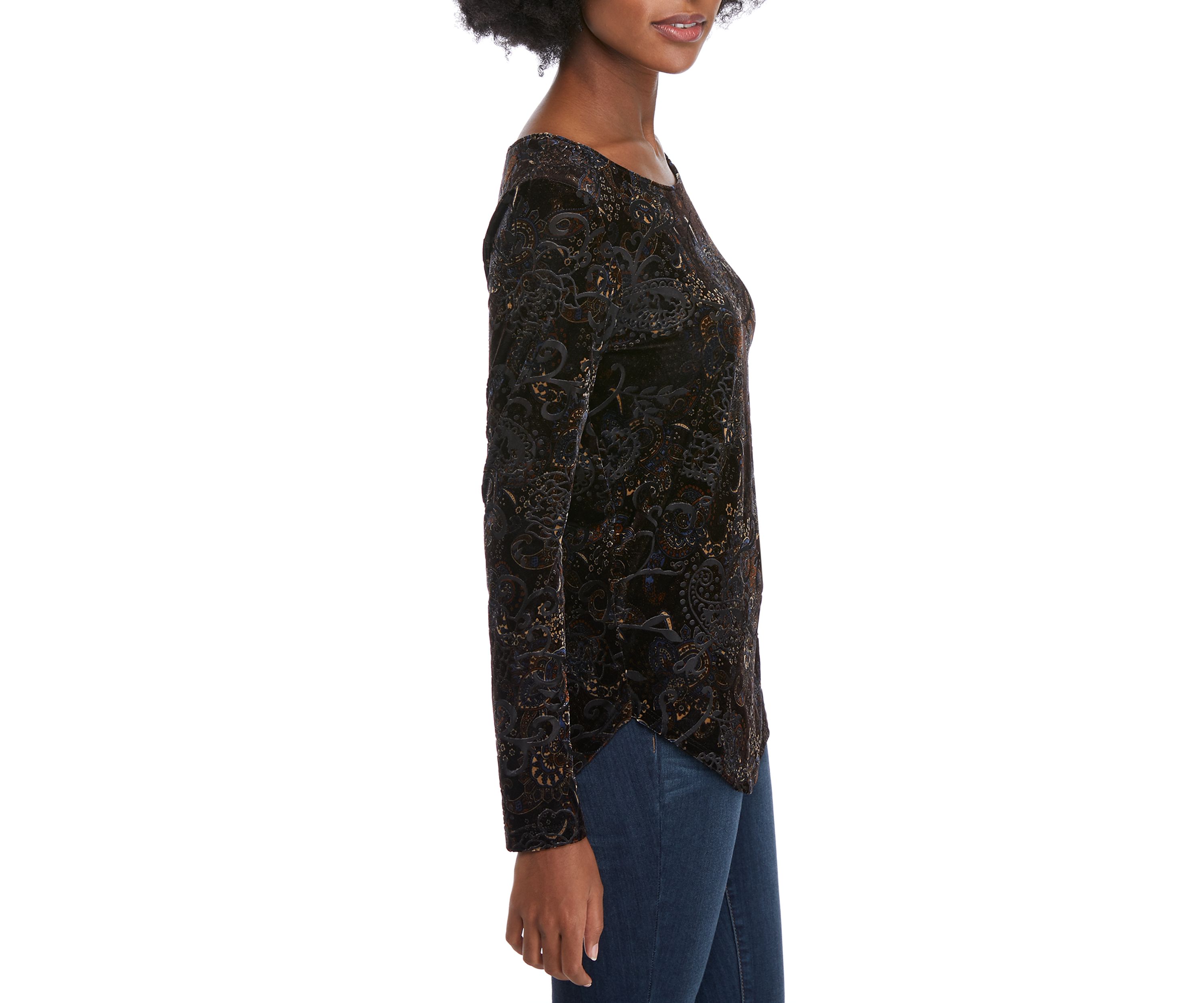 Womens Paisley Burnout Velvet Top