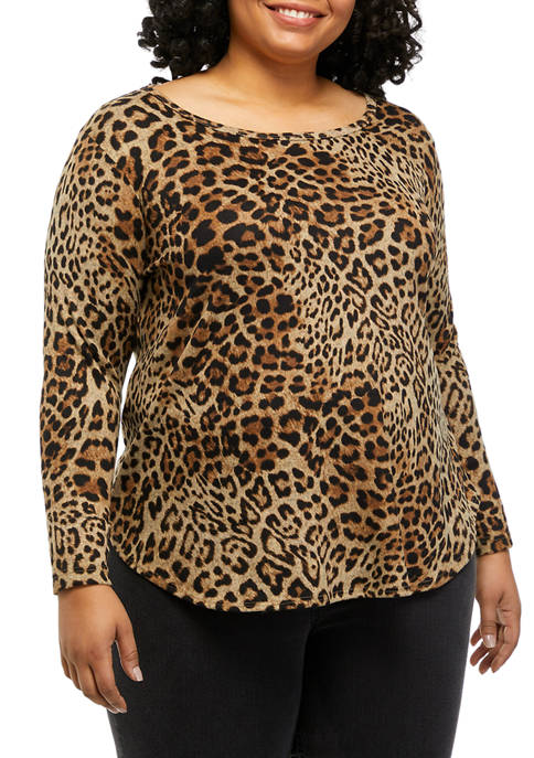 Plus Size Long Sleeve Shirttail Top
