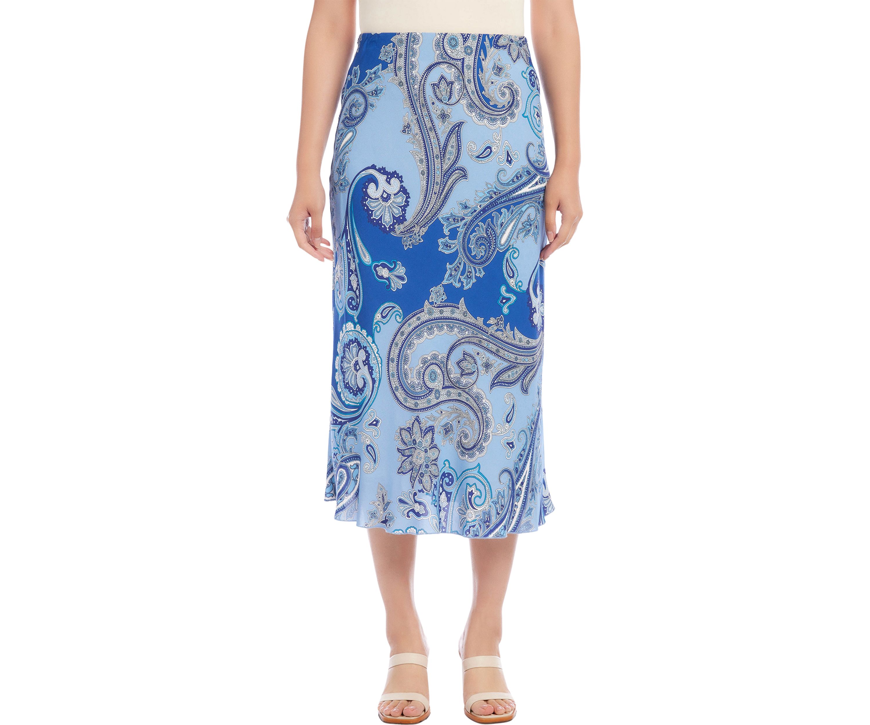 Womens Bias Cut Printed Midi Skirt