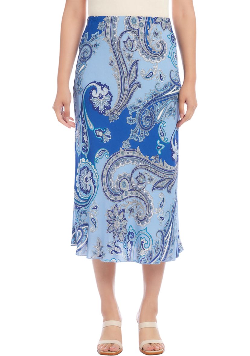 Womens Bias Cut Printed Midi Skirt