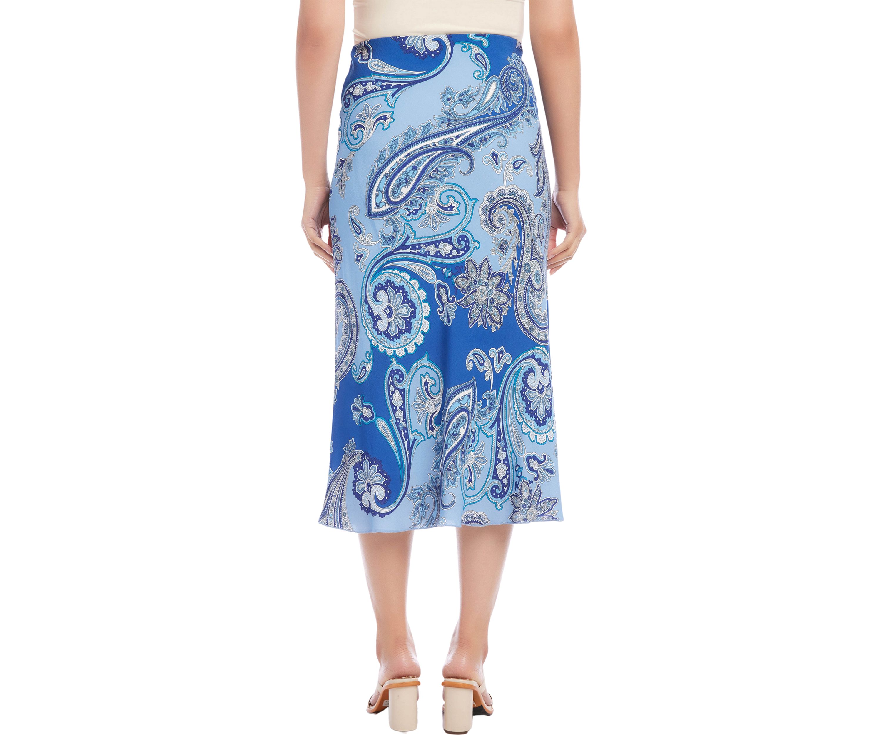 Womens Bias Cut Printed Midi Skirt