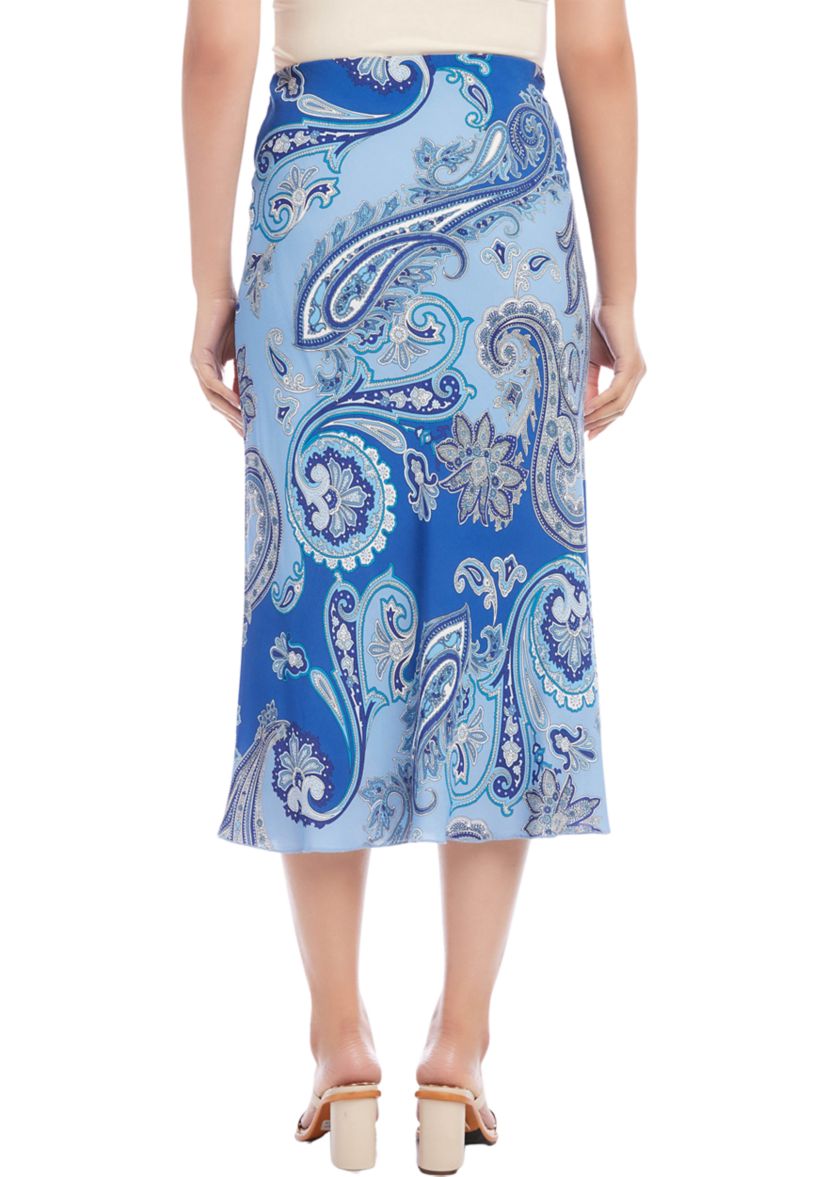Womens Bias Cut Printed Midi Skirt