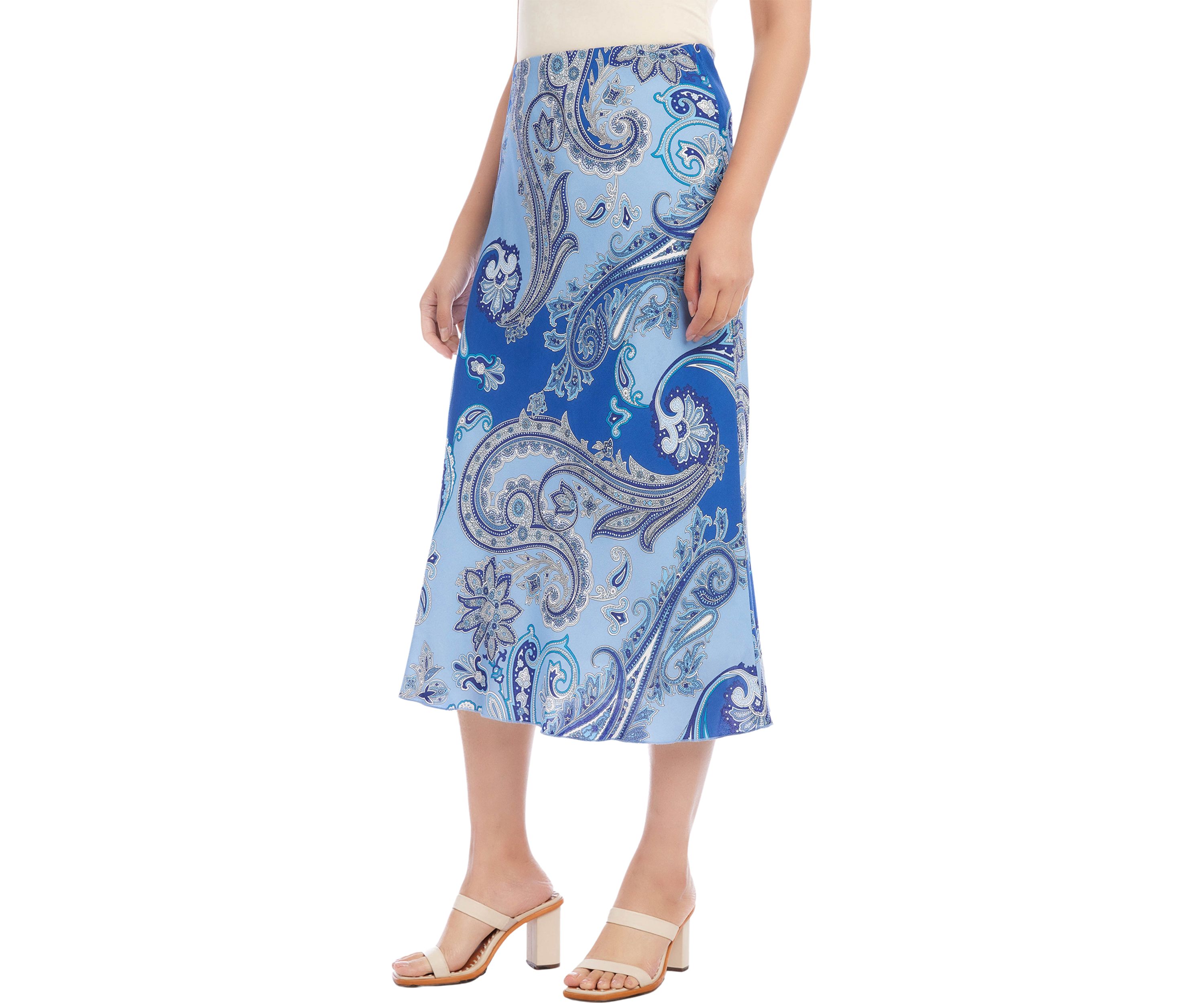 Womens Bias Cut Printed Midi Skirt