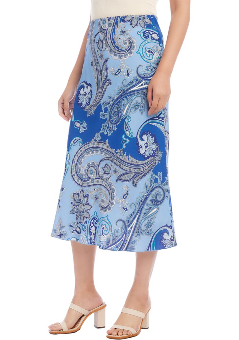 Womens Bias Cut Printed Midi Skirt
