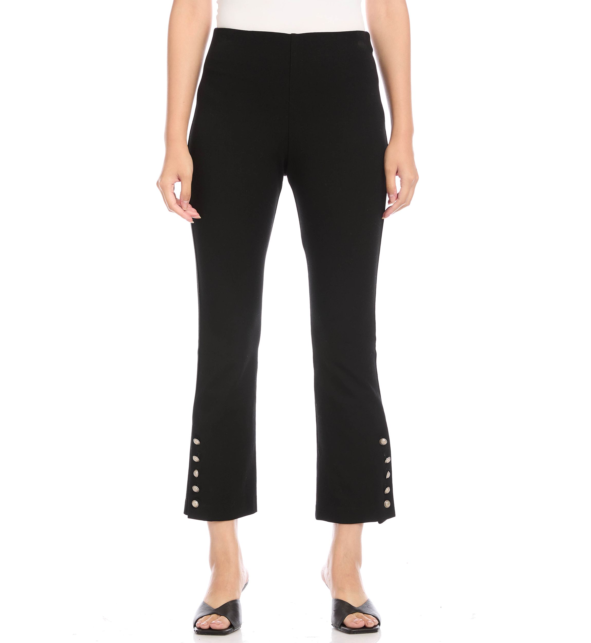 Womens Cropped Button Up Hem Pants
