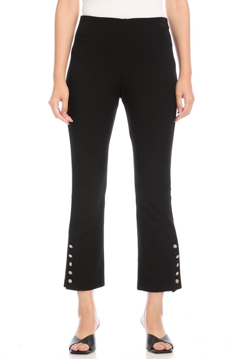 Womens Cropped Button Up Hem Pants