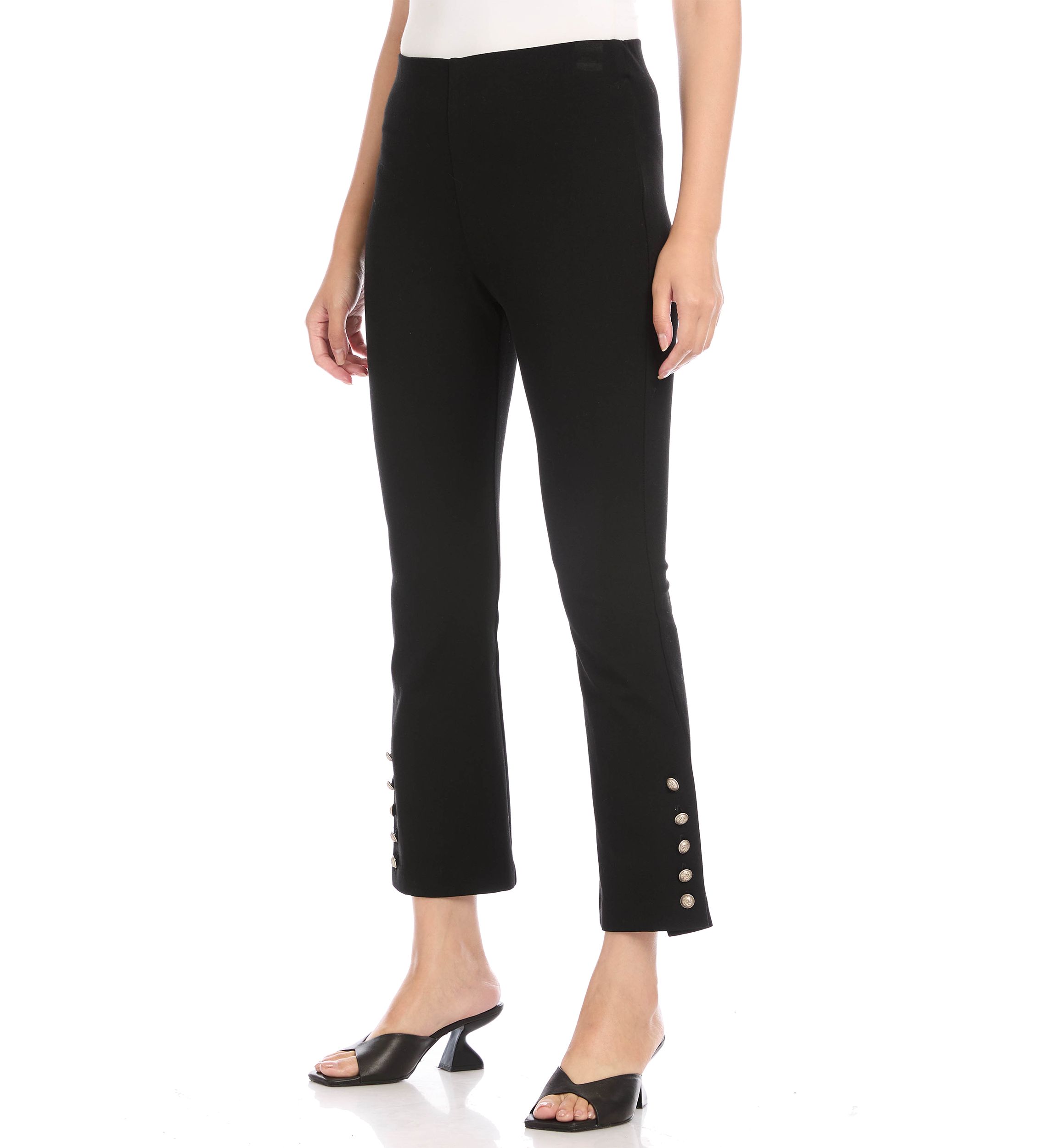 Womens Cropped Button Up Hem Pants