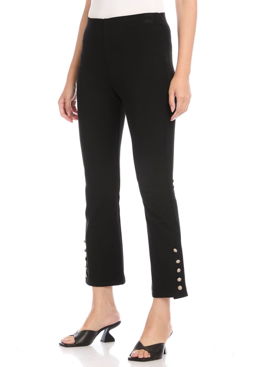 Womens Cropped Button Up Hem Pants
