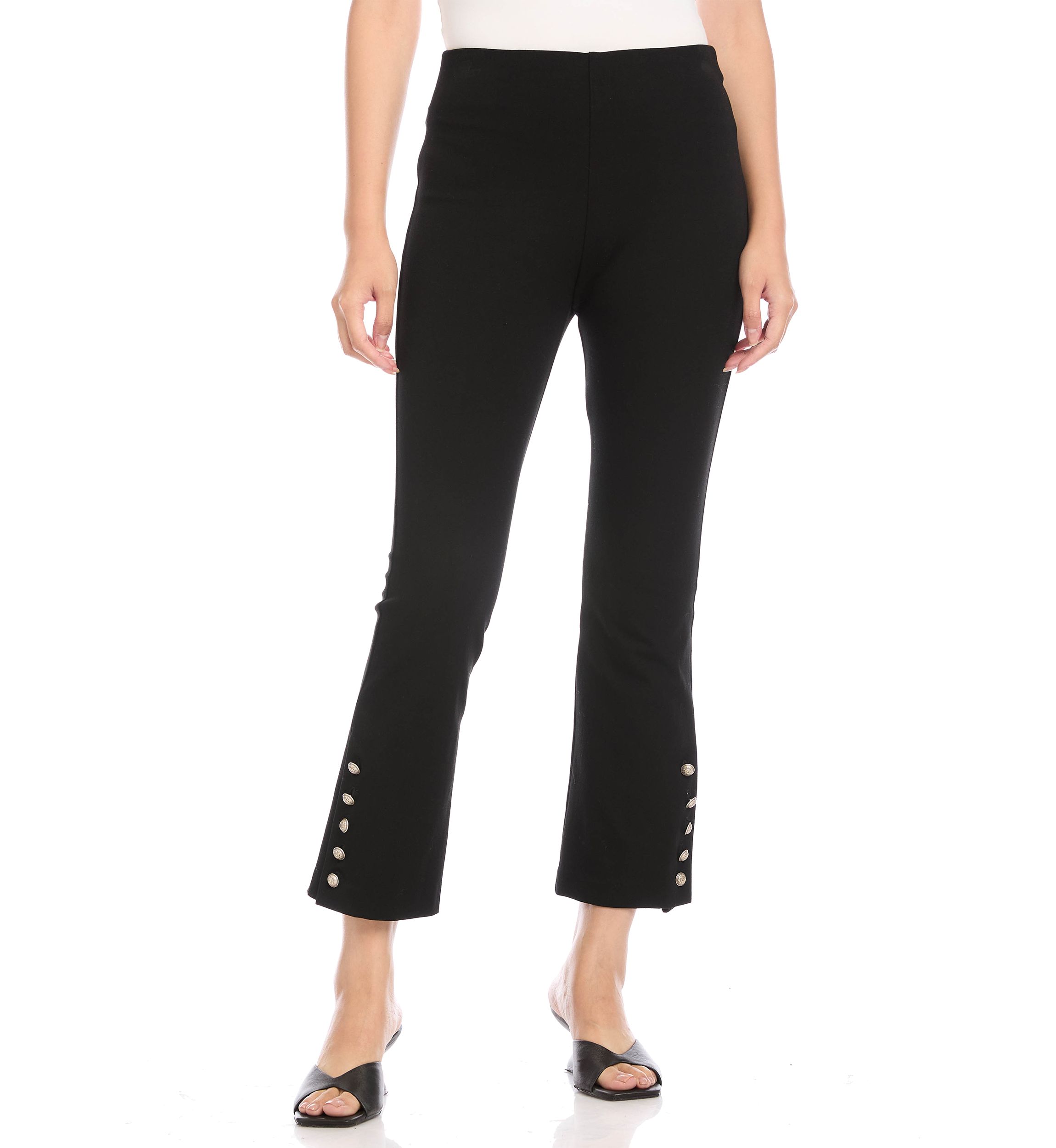 Womens Cropped Button Up Hem Pants