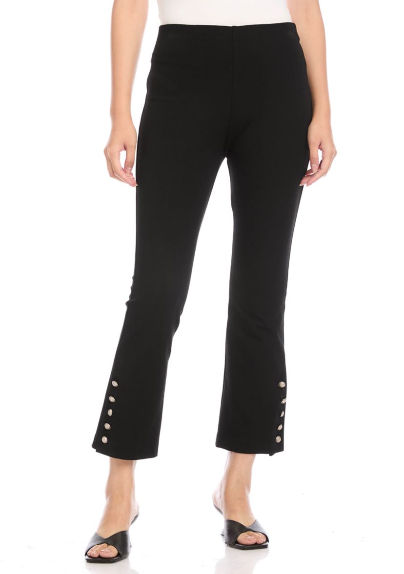 Womens Cropped Button Up Hem Pants