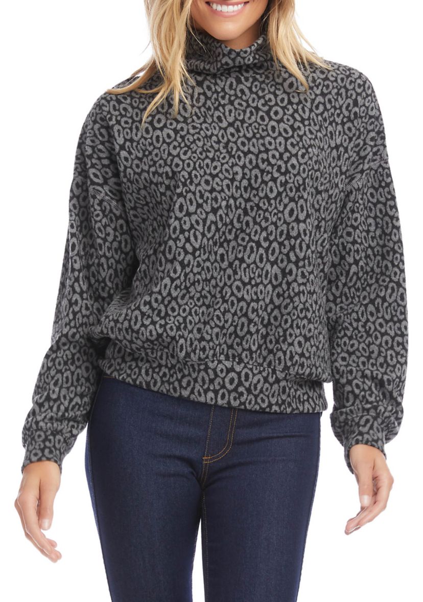 Petite Cheetah Jacquard Mock Neck Top