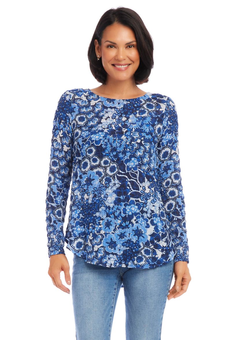 Womens Long Sleeve Shirttail Top