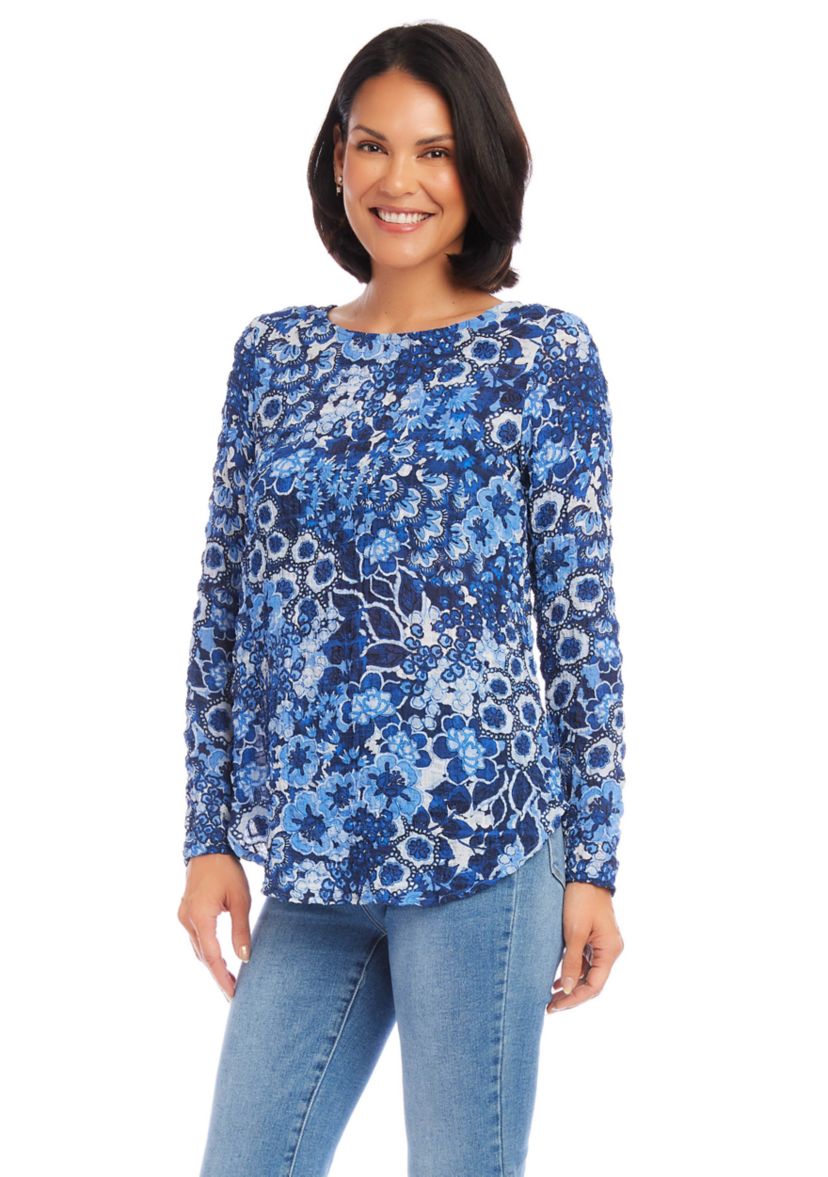 Womens Long Sleeve Shirttail Top