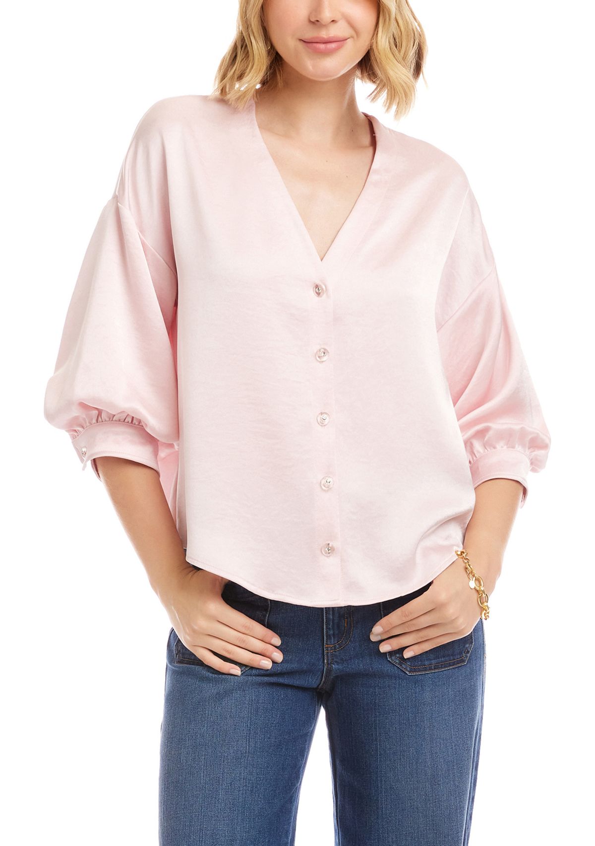 Womens Lantern Sleeve Satin Top 